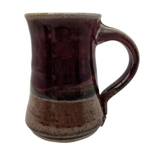 CMW Pottery Stoneware Mug Earth Tones Brown Red Glazed Signed